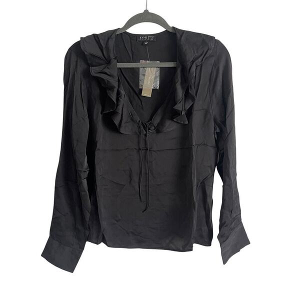 J.Crew Goldie Satin Top Long Sleeve Blouse in Black Size Medium NEW - Picture 5 of 9